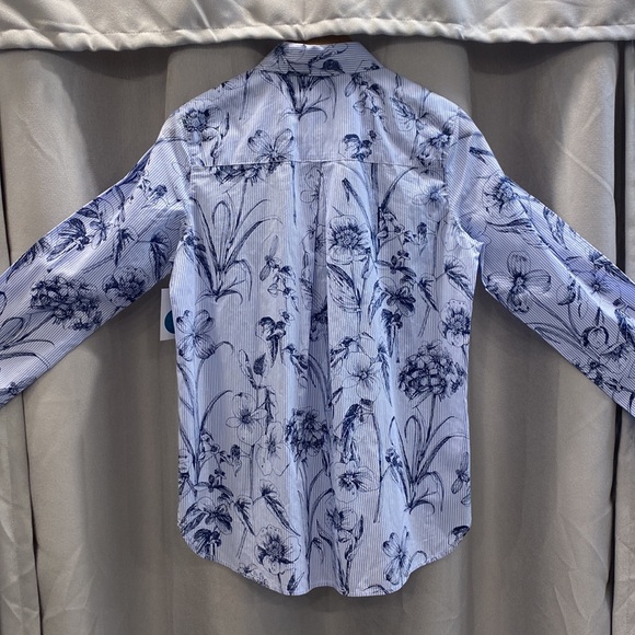 J McLaughlin floral pattern striped button up top - Picture 3 of 5